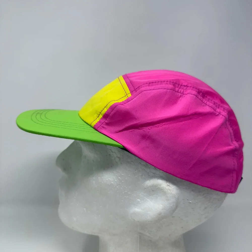 Neon Colorblock 5 Panel Camper Hat Pink Yellow Green Adjustable Retro 90s‎ Cap